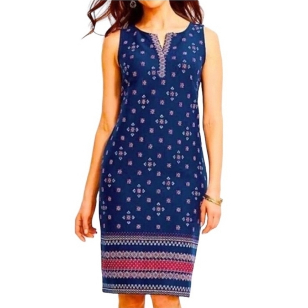 Talbots Navy Red & White Sleeveless Paisley Print Dress